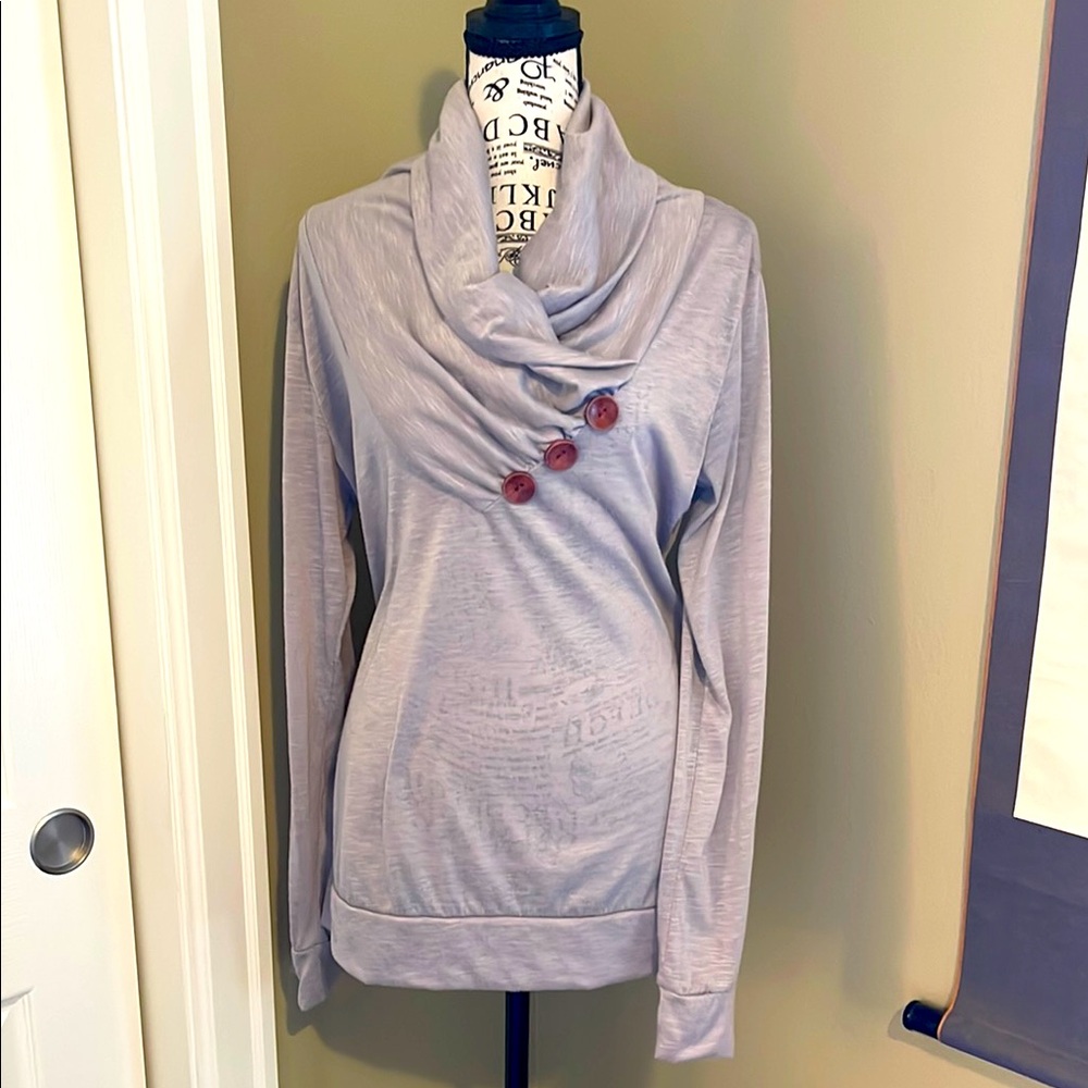 Women's Gray Cowl Neck Top w/Button Accents, Size XL